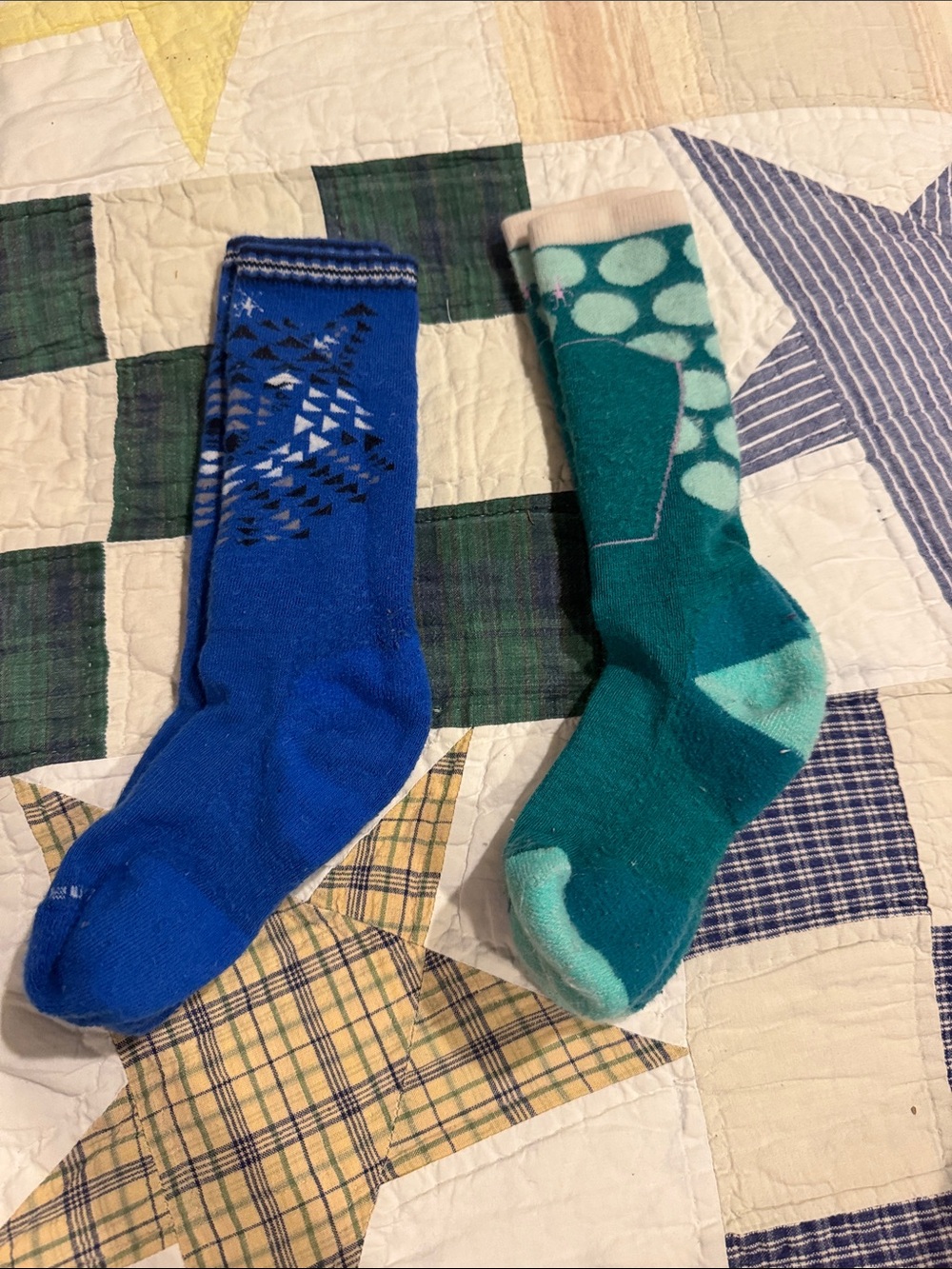 Smartwool Blue and Teal Mixed-Pattern Kids Crew Socks